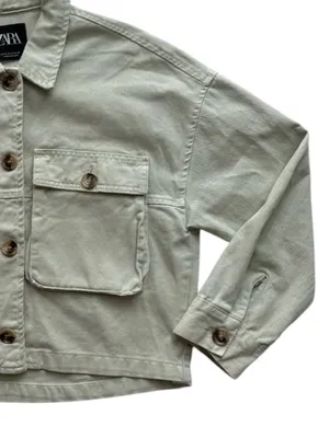 Zara Oversized Cropped Jean Jacket Pistachio Green Size Small thumbnail 3