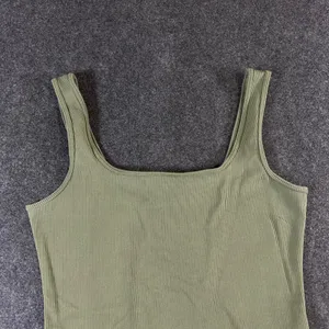 Abercrombie & Fitch Soft AF Ribbed Bodysuit Olive Green‎ Square Neck Large thumbnail 7