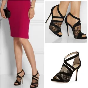 Jimmy Choo Vantage Black Suede Lace Glove Sandals EU 39 Stiletto Romantic Goth thumbnail 2