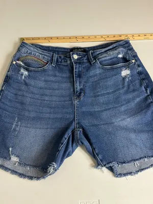 Judy Blue Classic High Rise Embroidered Rainbow Denim Bermuda Shorts Size 18W thumbnail 7