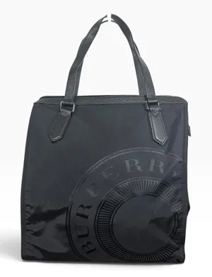 Burberry Tote Bag Womens Large Black Nylon Leather Logo Shoulder Zip Top Handle thumbnail 1
