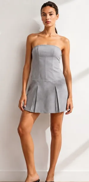 Abercrombie & Fitch NWT Gray Strapless Pleated Skort Mini Dress Y2K Size M thumbnail 1