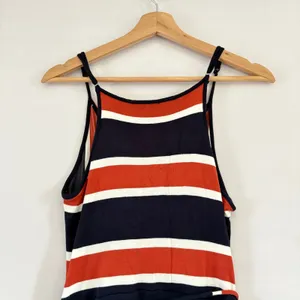 Market & Spruce Striped Faux Wrap Midi Dress Navy Blue Orange‎ Red Womens Medium thumbnail 5