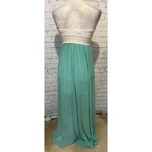 Levee Maxi Strapless Teal And White Flowy Long Dress Size Small thumbnail 5