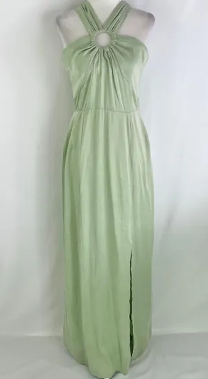 New Topshop Ring Detail Halter Neck Side Slit Maxi Dress Sage Green Size 6 thumbnail 6