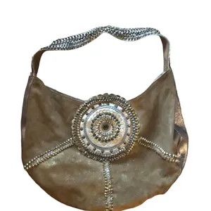 Chico’s Cirque Gold Leather Embellished Hobo Bag Sz. L Unique Braiding 18X12 thumbnail 1