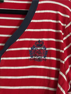 Lauren Ralph Lauren Striped Crest Henley Preppy T Shirt Dress Red Navy Size XL thumbnail 5