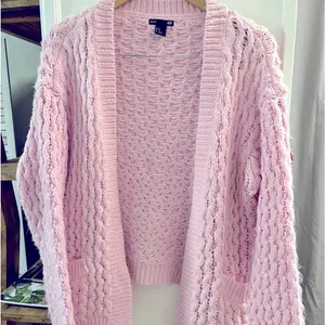 H&M Oversized Cable Knit Cardigan Bubblegum Pink Size XS thumbnail 5
