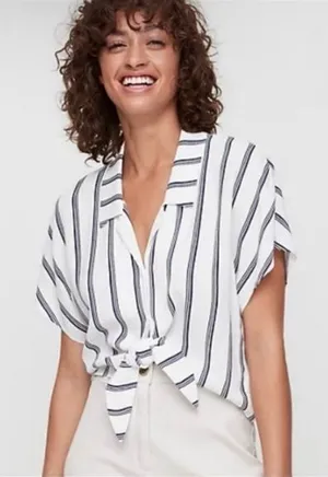 Aritzia Wilfred Navy White Tie Front Blouse‎ Size XS thumbnail 1