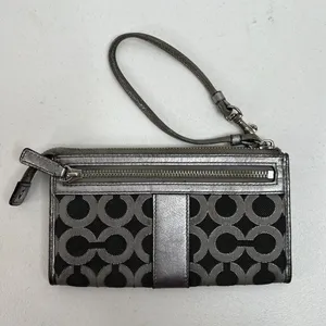 COACH Julia OP Signature Lurex Silver Black Clutch Zippy‎ Wallet Large Wristlet thumbnail 5