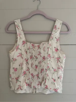 Lightweight Floral White Camisole with Pink Print thumbnail 2