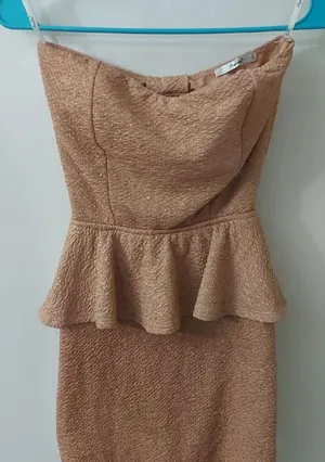 Papaya Strapless Brown/Gold Flecks Peplum Cocktail Dress M Coquette Girl Holiday thumbnail 1