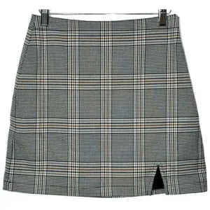 Abercrombie & Fitch White Black Plaid Zip Up Slit A-Line Skirt Mini Skirt Size S thumbnail 1