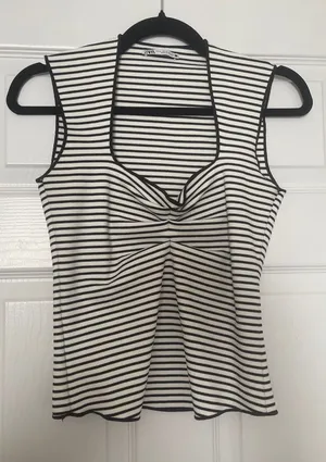 ZARA Black and White Striped Twist-Front Tank Top thumbnail 1