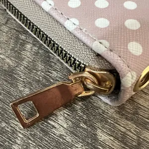 Zip Around Wallet Tan with White Polka Dots 7.5 x 3.5” thumbnail 4