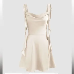 Cider Champagne Satin Cowl Neck Ruffle Mini Dress Cream Sleeveless Party S thumbnail 3