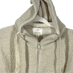 Aerie Offline Sherpa Teddy Jacket Oatmeal Cream Cropped Hoodie Small thumbnail 4