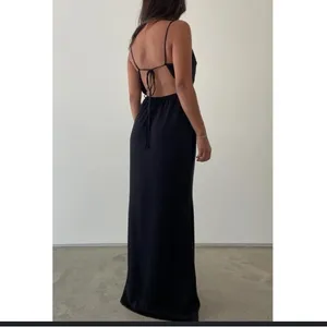 Elegant satin Navy backless Maxi Dress with 10 way back tie options thumbnail 5