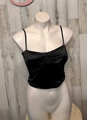 Love University Black Satin Bustier Crop Top – Size S thumbnail 1