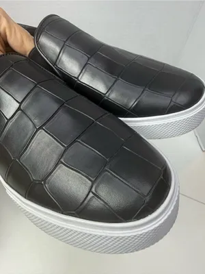 KAANAS Black Croc Embossed Leather Slip On Platform Sneakers Size 8 thumbnail 9