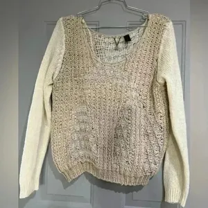 BKE Cream Tan Open Knit Wool Blend Pullover Sweater Womens Size XL thumbnail 3