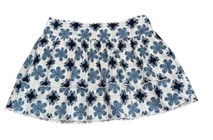 Agua Bendita Mini Skirt Womens L Blue White Floral Eyelet Tiered Smocked Skirt thumbnail 1