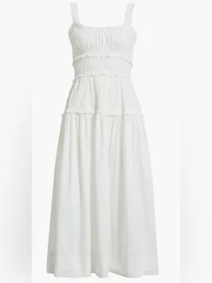 NEW DÔEN Marianne Stripe Organic Cotton Midi salt white Dress sz L thumbnail 3