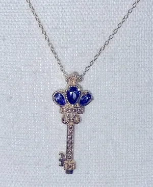 Silver & periwinkle crown key necklace thumbnail 2