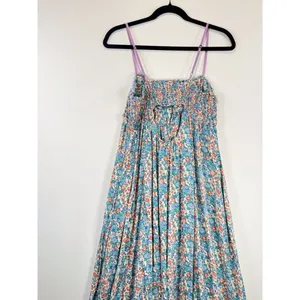 Free People Maxi Dress Blue Molly Jo Floral Button Down Cutout Back Smocked XS thumbnail 10