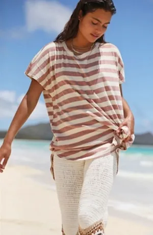Free People Avery Tunic Top Stripe Slouchy Dolman Sleeve Red‎ Size XS NEW thumbnail 1