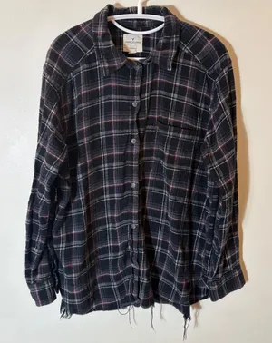 American‎ Eagle Boyfriend Fit Plaid Flannel Shirt Size Large thumbnail 1