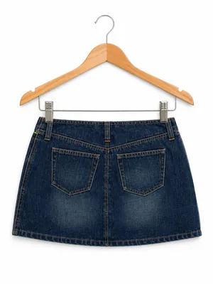 Abercrombie & Fitch Dark Blue Lace-Up Denim Mini Skirt thumbnail 3