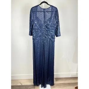La Femme Navy Sequin Ruched V-Neck Evening Gown Dress Size 14 thumbnail 3