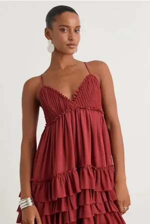 Lulus Asuka Rust Ruffled Tiered Mini Dress Size Small thumbnail 1
