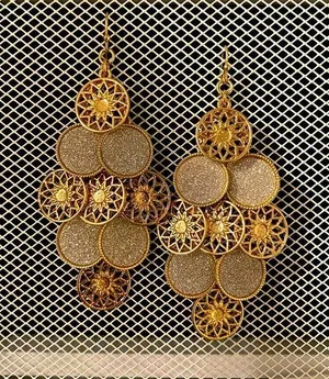 Gold bling medallion dangle earrings thumbnail 1