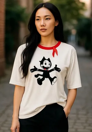 Unique Vintage‎ Felix The Cat Hearts Graphic Top Red Neck Tie Womens L thumbnail 1