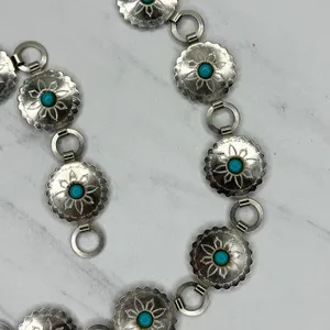 Womens Western Faux Turquoise Concho Chain Belt Silver Tone Small/Medium (S/M) ✨ thumbnail 8