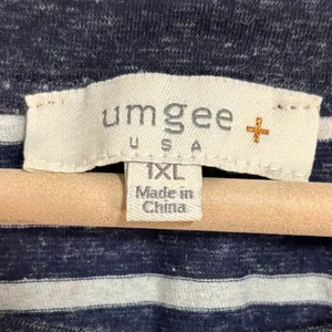 Umgee Tunic Top Womens‎ 1XL Navy Striped Raglan Kangaroo Pocket Casual Nautical thumbnail 6