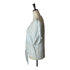 Olivaceous Shirt Women Medium Blue White Striped Tie Front Button Down Preppy thumbnail 3