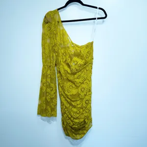 For Love & Lemons Yellow Tiana Lace One Shoulder Mini Dress Size Medium NWT thumbnail 2
