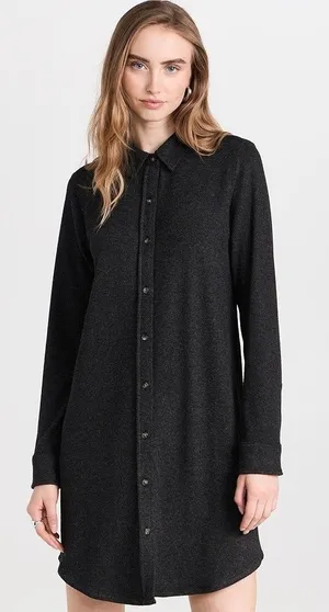 Faherty Dress Women Small Black Heathered Twill Knit Legend‎ Sweater Shirt Dress thumbnail 1