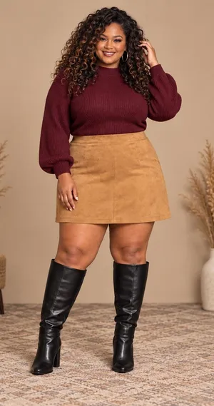 NWT Ashley Stewart Plus 26/28 Tan Faux Suede Mini Skirt Fall Western thumbnail 1