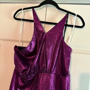 Lulu’s Cut the Line Magenta Shiny Cutout‎ One-Shoulder Mini Dress Size Large thumbnail 4