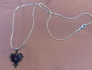 Sterling Silver 925 Heart Pendant Necklace with Purple Stone thumbnail 1