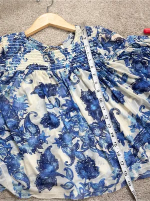 Free People Women’s Up For Anything Western Shirt Smocked Mesh Floral Blue S thumbnail 11