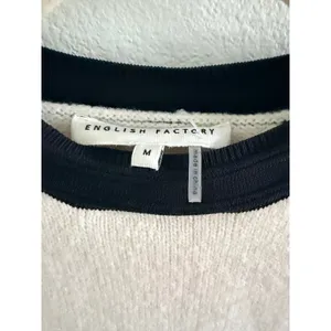 English Factory Cream Puff Sleeve Sweater Top Black Trim Gold M thumbnail 7
