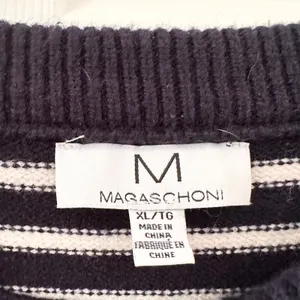 Magaschoni Black White Nautical Preppy Stripe Shoulder Button Dolman Sweater XL thumbnail 6