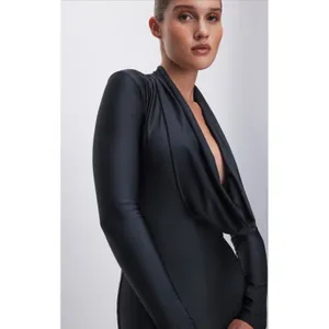 Good American Black Cowl Neck Jersey Zip Slit Dress Small NWOT thumbnail 24