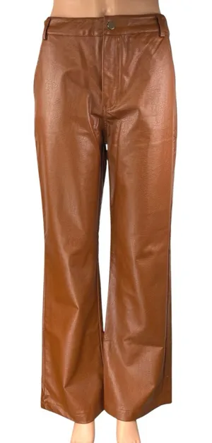Princess Polly Brown Faux Vegan Leather High Waist Wide Leg Trousers Pants Sz 6 thumbnail 1