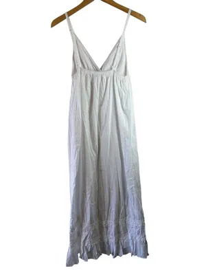Saint Tropez White Cotton Boho Maxi Dress Lace Trim Strappy Lined Size M thumbnail 4